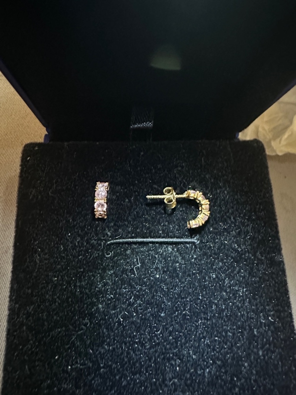 Gold-Tone Hoop Earrings with Pink Stones - Women Jewelry